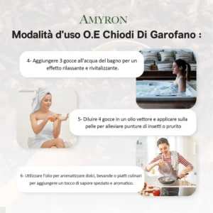 Utilizzi dell'olio essenziale di chiodi di garofano per bagno pelle e aromaterapia