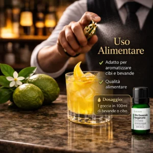 Olio essenziale di bergamotto alimentare AMYRON per aromatizzare bevande e alimenti con aroma naturale di Citrus bergamia.