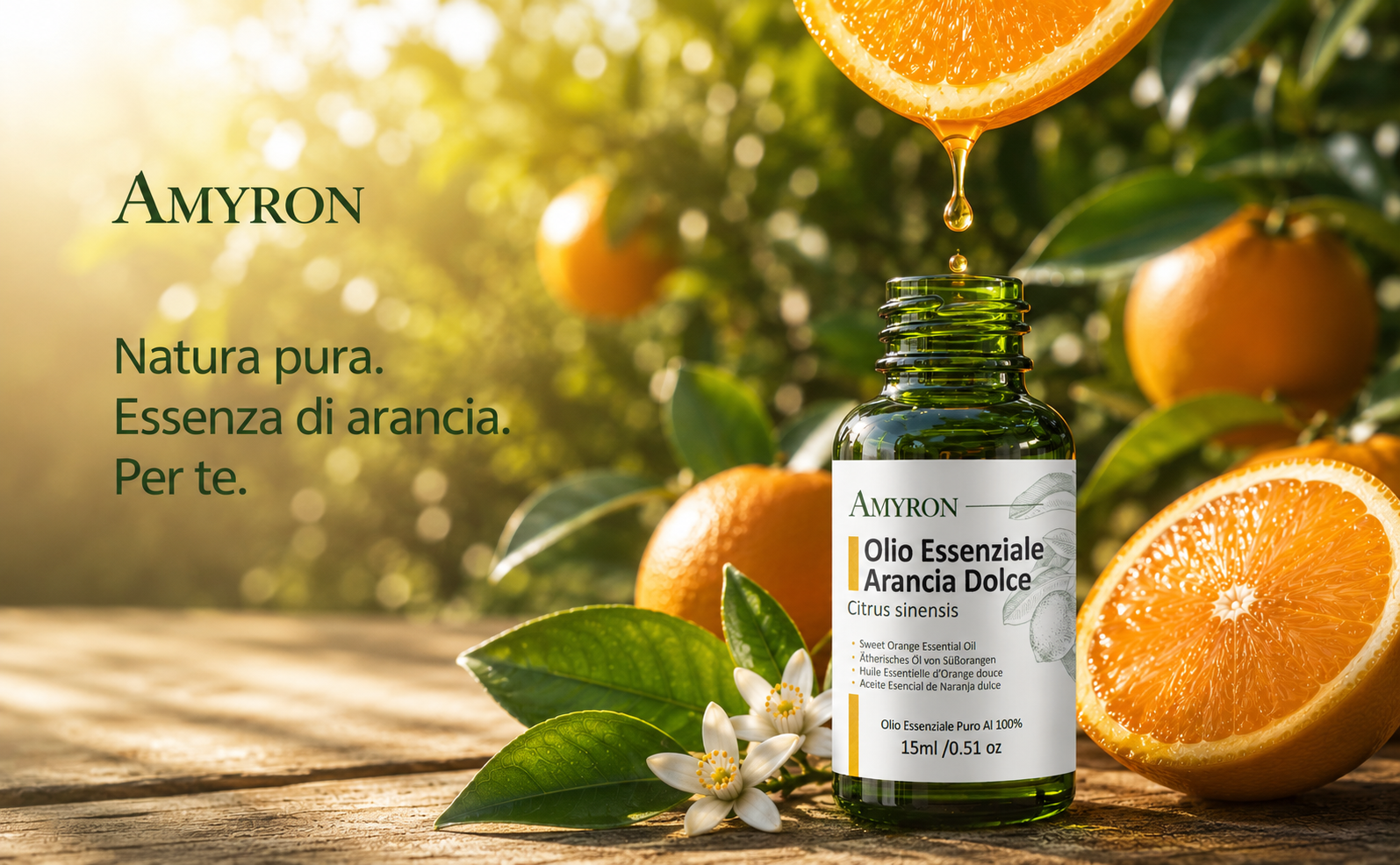 Gocce di olio essenziale di Arancia Dolce ottenuto da scorze fresche di arance siciliane