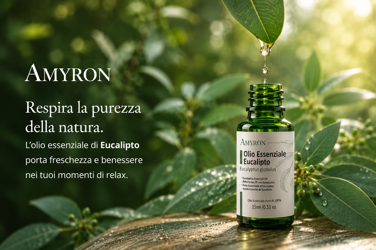 Olio essenziale di eucalipto Amyron per aromaterapia, diffusore e momenti di relax