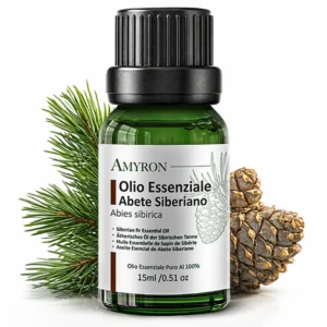 Olio essenziale di Abete Siberiano AMYRON puro 100% da 15 ml con rami e pigne di Abies sibirica