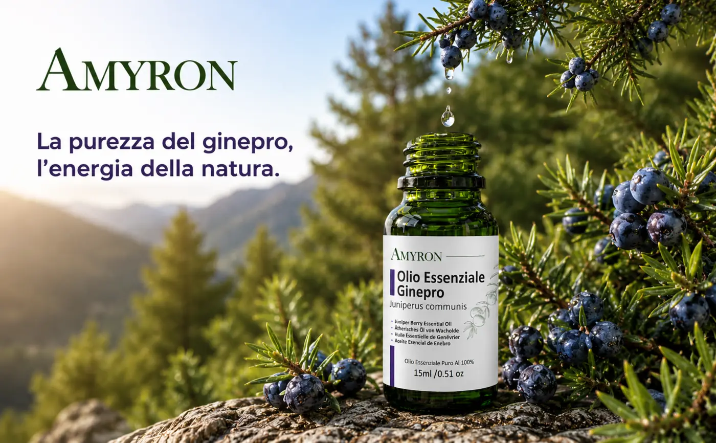 Olio essenziale puro di ginepro AMYRON da 15 ml tra bacche e rami di Juniperus communis