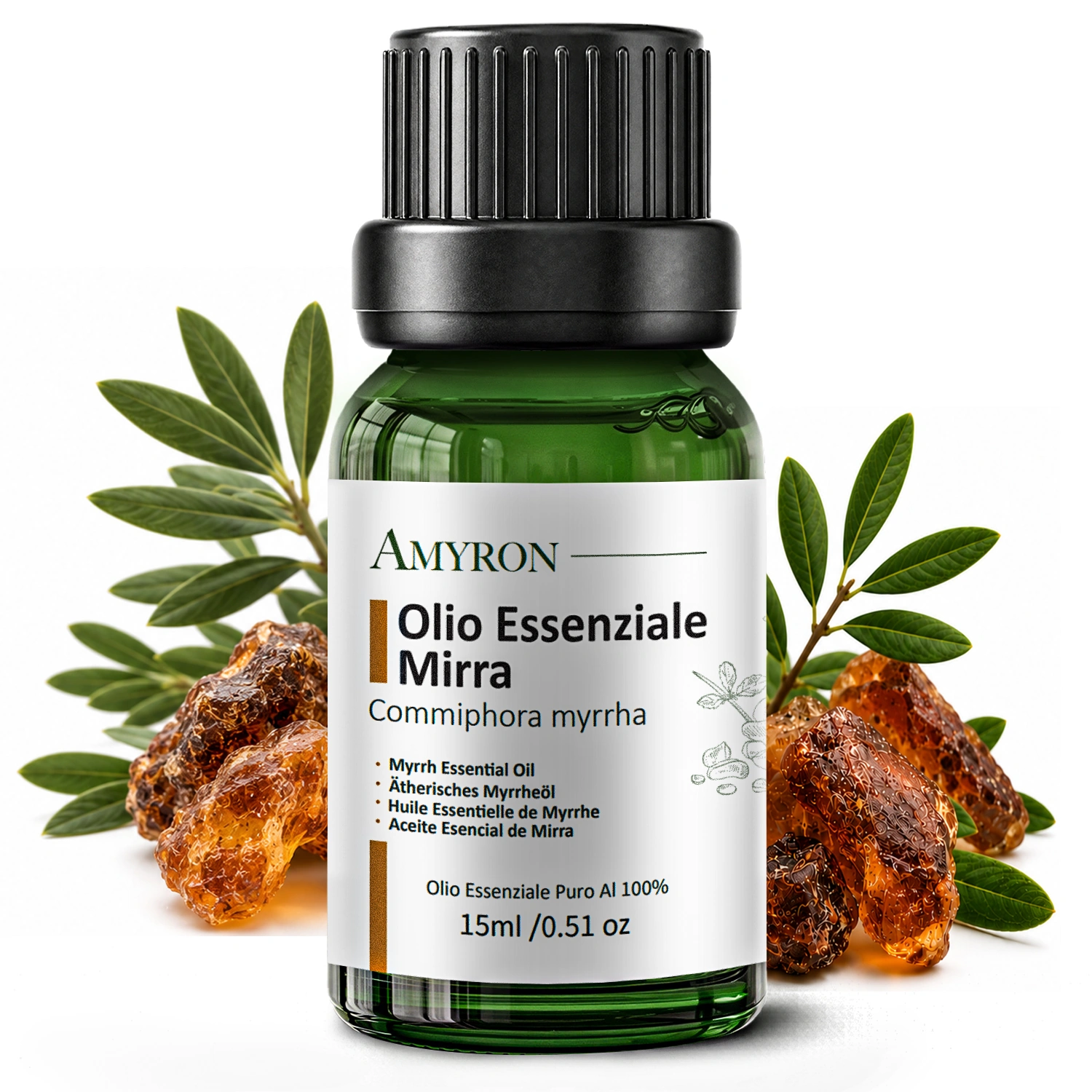 Olio essenziale Mirra AMYRON 15 ml, Myrrh Essential Oil puro da Commiphora myrrha con resina naturale di mirra