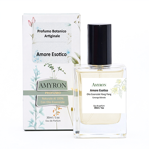 Profumo Amore Esotico AMYRON con olio essenziale di ylang ylang e sensuali note floreali tropicali
