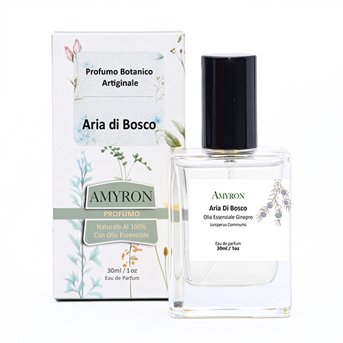 Profumo Aria del Bosco AMYRON con olio essenziale di ginepro bacche e note aromatiche boschive