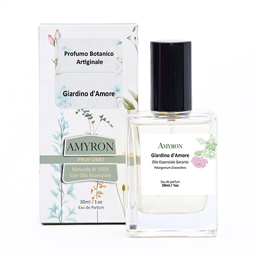 Profumo naturale Giardini di Amore AMYRON con olio essenziale di geranio