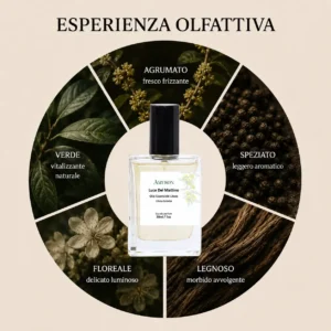 Esperienza olfattiva del profumo Luce Del Mattino con note agrumate, floreali, verdi, legnose e speziate