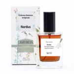 Flacone e confezione del profumo botanico Nardus AMYRON con olio essenziale di Nardo