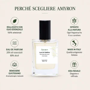 Profumo botanico naturale AMYRON Luce Del Mattino utilizzato durante i diversi momenti della giornata