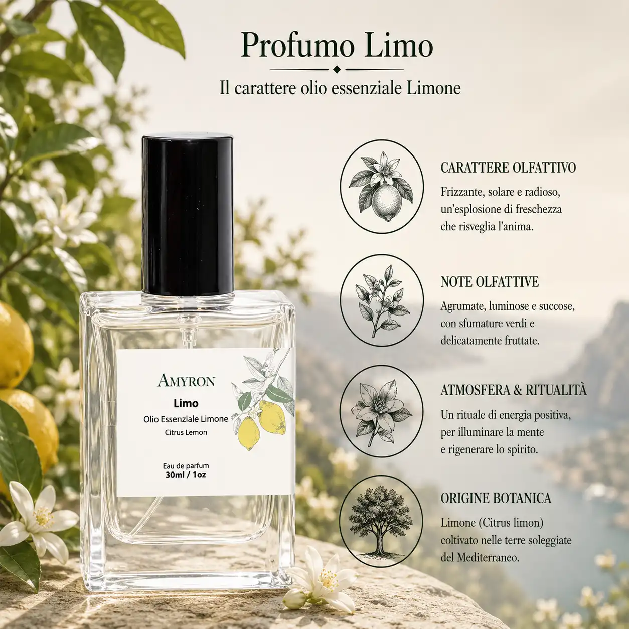 Profumo unisex Limo con descrizione delle note olfattive fresche e agrumate del limone