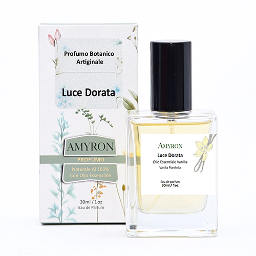 Profumo Luce Dorata AMYRON con olio essenziale di vaniglia e dolci note calde avvolgenti