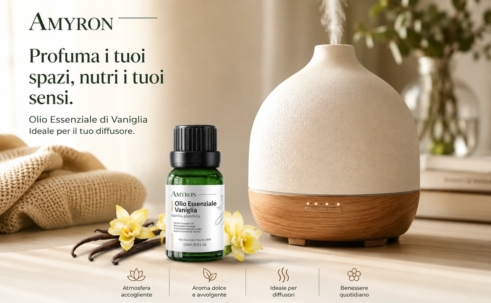 Olio essenziale di Vaniglia Bourbon utilizzato in un diffusore per ambiente