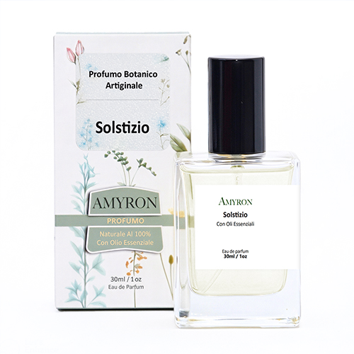 Profumo Solstizio AMYRON con oli essenziali di geranio, elicriso e pepe nero dalle note floreali e speziate
