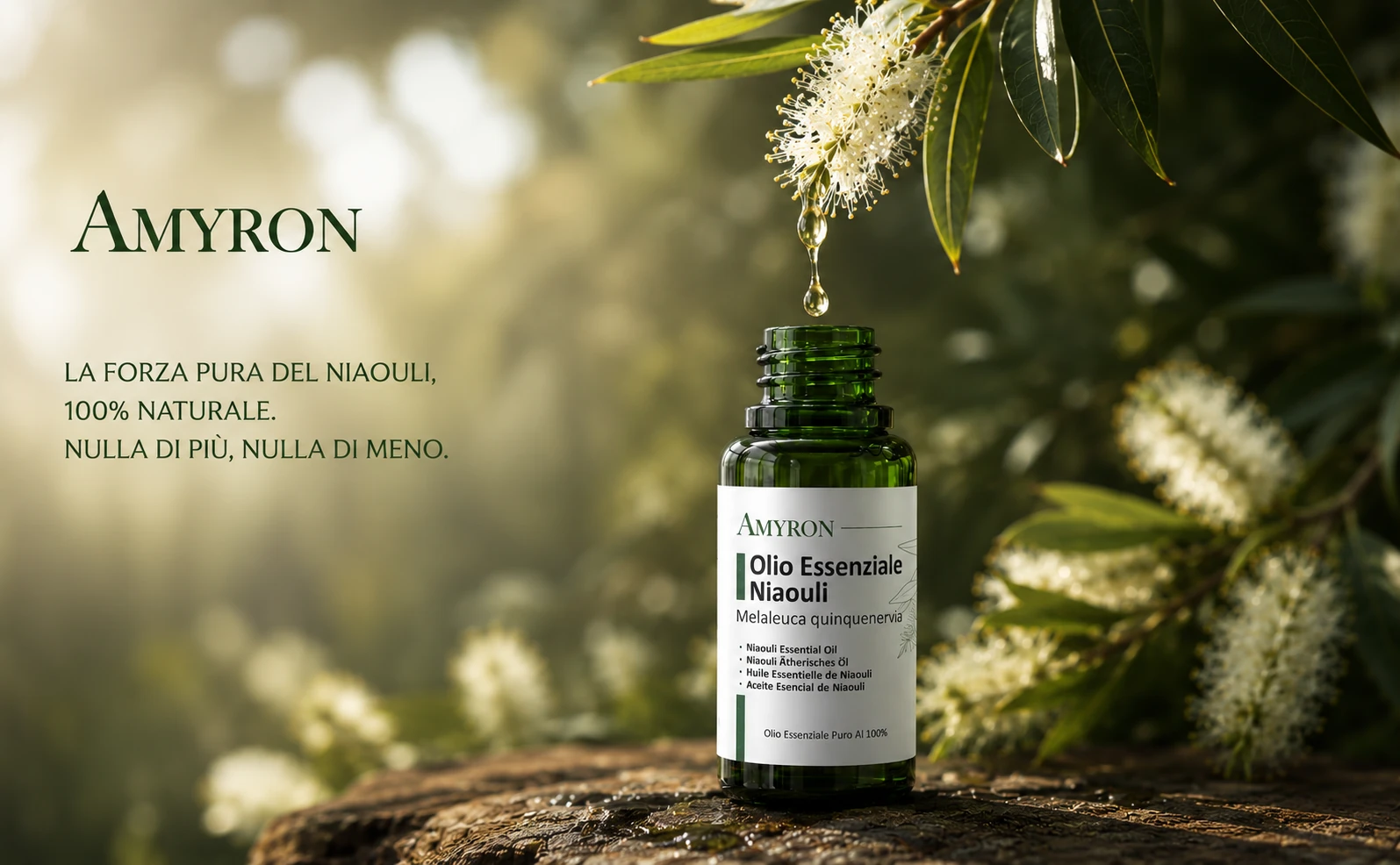 AMYRON ottenuto da Melaleuca quinquenervia con goccia naturale