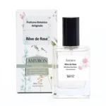 Profumo naturale alla rosa damascena Rêve de Rose Amyron con flacone da 30 ml e confezione botanica artigianale.