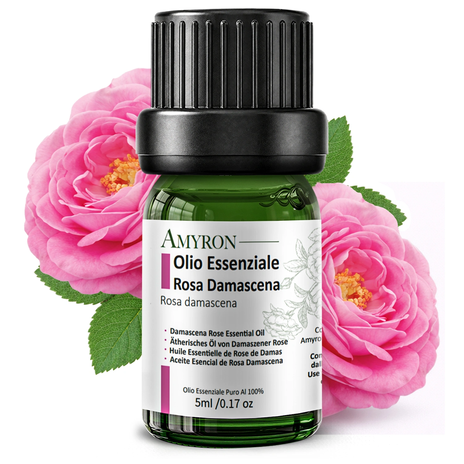 Olio essenziale Rosa Damascena AMYRON 5 ml, essenza di rosa pura con fiori di Rosa damascena