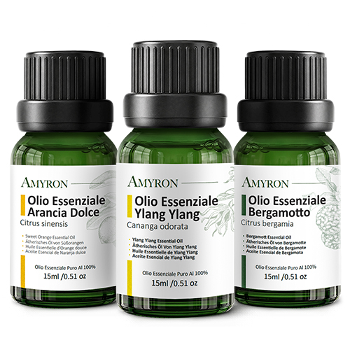 Set Oli Essenziali Buon Umore AMYRON con Bergamotto, Arancia Dolce e Ylang Ylang 100% puri e naturali