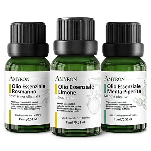 Set Oli Essenziali Energizzante AMYRON con limone, rosmarino e menta piperita 100% puri e naturali