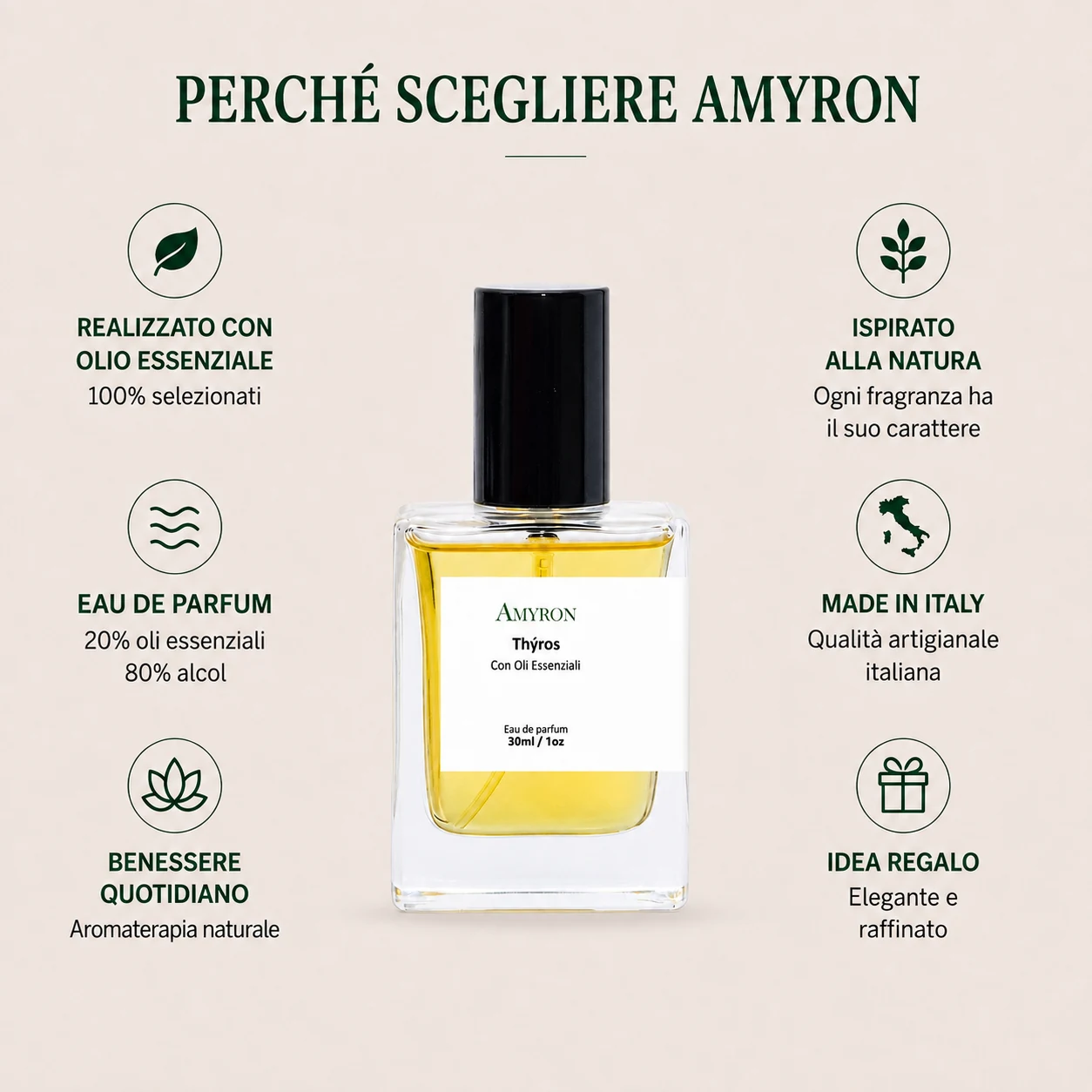 Thy’ros AMYRON profumo naturale con oli essenziali Made in Italy