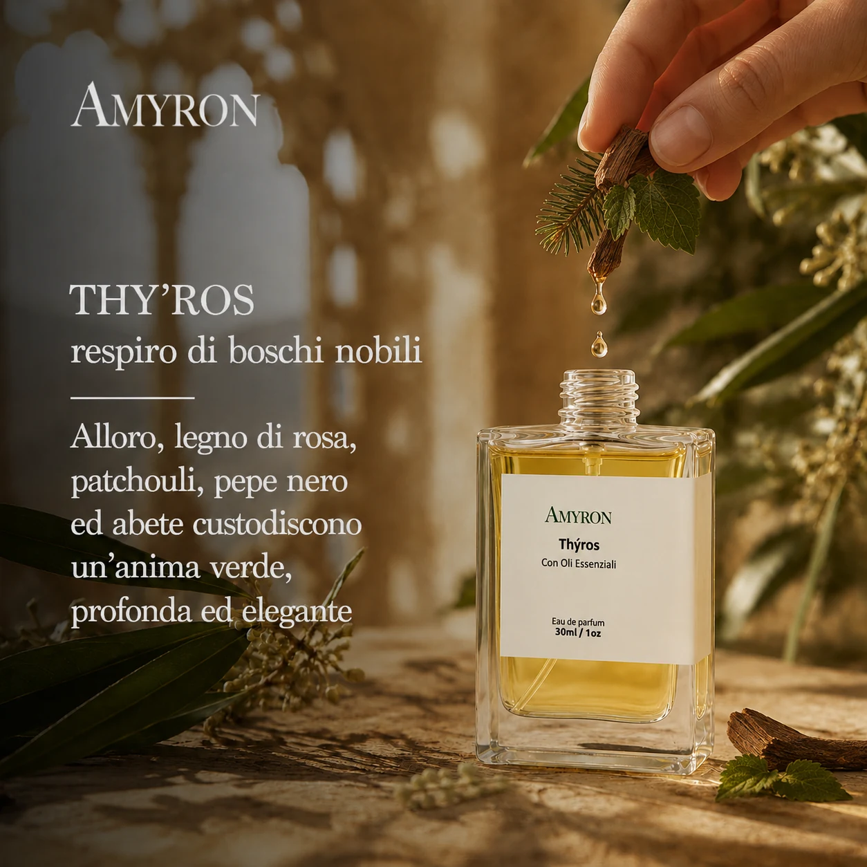 Thy’ros AMYRON profumo naturale ispirato all’aromaterapia con abete, patchouli e legno di rosa