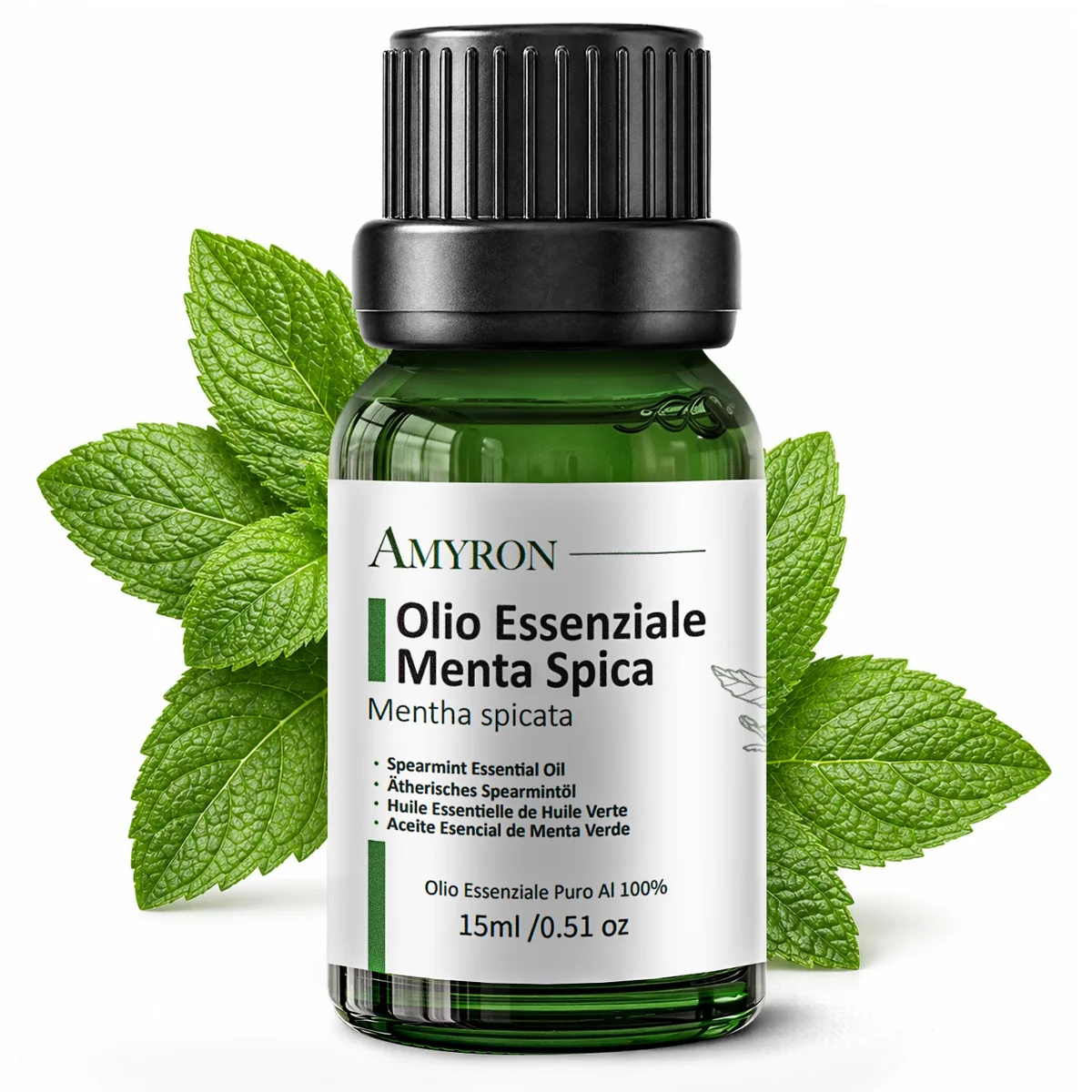 AMYRON olio essenziale Menta Spica 15 ml puro, Mentha spicata con foglie di menta