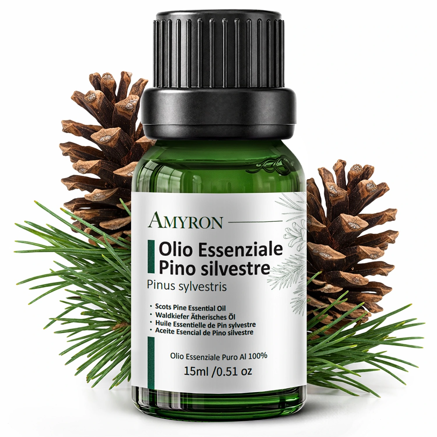 AMYRON olio essenziale Pino Silvestre 15 ml puro naturale con aghi e pigne