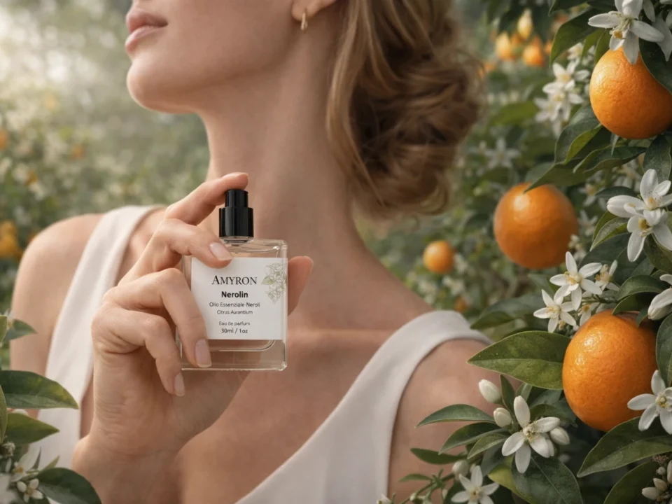 Profumo Nerolin AMYRON con fiori di arancio e agrumi, eau de parfum naturale ispirato al neroli.
