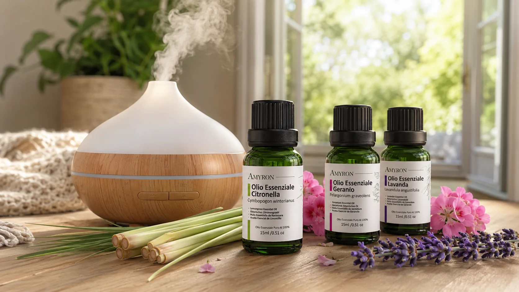 Diffusore con oli essenziali di citronella, geranio e lavanda